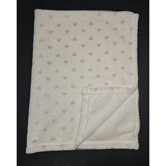 Adirondack Baby Ivory Gold Glitter Hearts Baby Blanket SOFT 30x40 - Picture 1 of 9